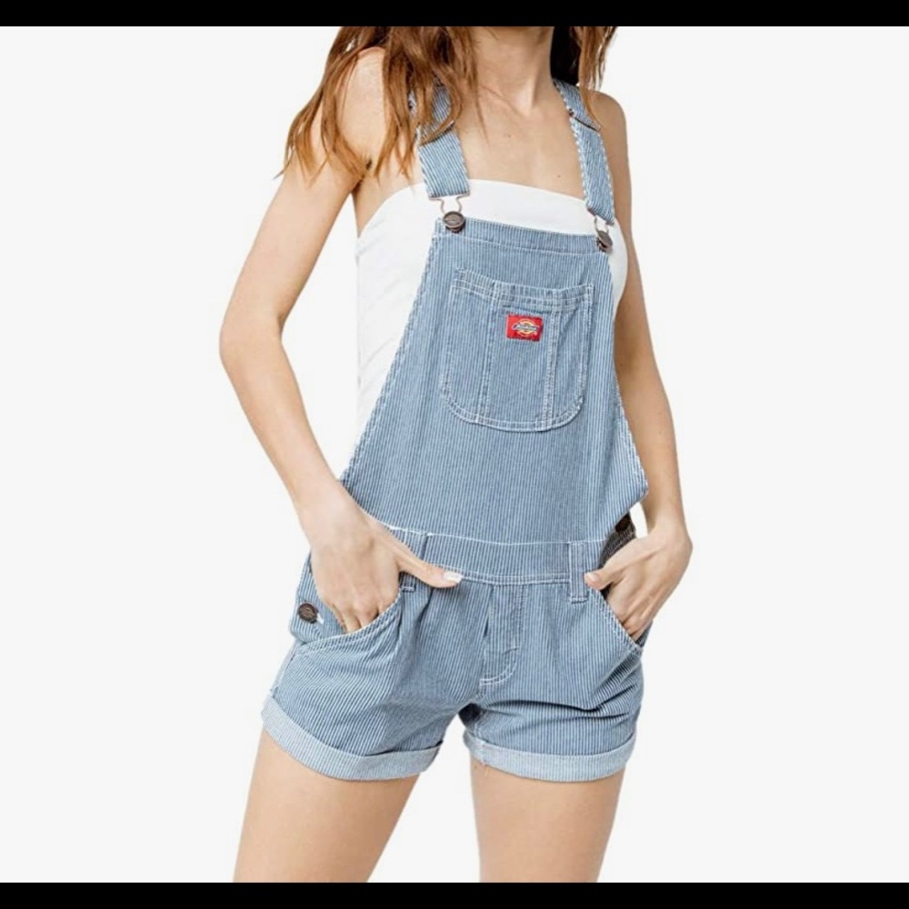 Dickies Light Blue Pinstripe Short Overalls